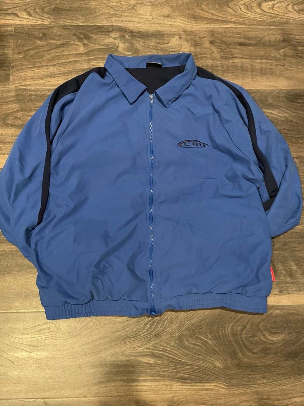 CRU Designs Vintage Blue and Black Full Zip Windbreaker Jacket Made in USA